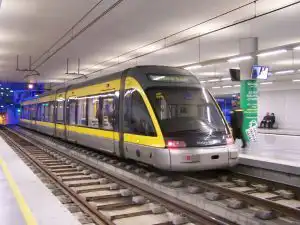 Metro do Porto light rail train at an underground station platform