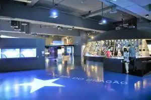 Trophy cabinet display inside the FC Porto museum at Estádio do Dragão